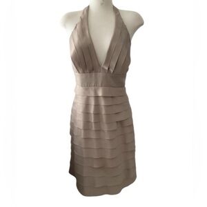 NINE WEST Women’s Dress Champagne Tiered Pleated Satin Halter Size 12